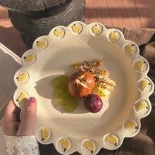 10英寸陶瓷餐盘，2个装，香蕉苹果可爱图案，哑光乡村风格陶器，带边餐盘/牛排盘/沙拉盘/意面盘/盛菜盘，适合家用/节日礼物/返校季，微波炉和洗碗机适用 - 霧面白 - 查看 2