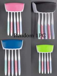 Set de 2 piezas Soporte automático de plástico para cepillos de dientes + Estante para cepillos de dientes, Soporte para cepillos de dientes de 5 ranuras montado en la pared sin agujeros, Adecuado para el baño del hogar - Multicolor - Ver 13