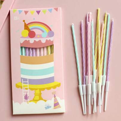 12支/24支彩色螺旋生日蜡烛，蛋糕装饰，电子生日蛋糕装饰，蛋糕插牌，烘焙装饰，蛋糕装饰用品，适合派对装饰、烘焙和庆祝活动 - 彩色螺旋蜡烛，适合特殊场合和返校季