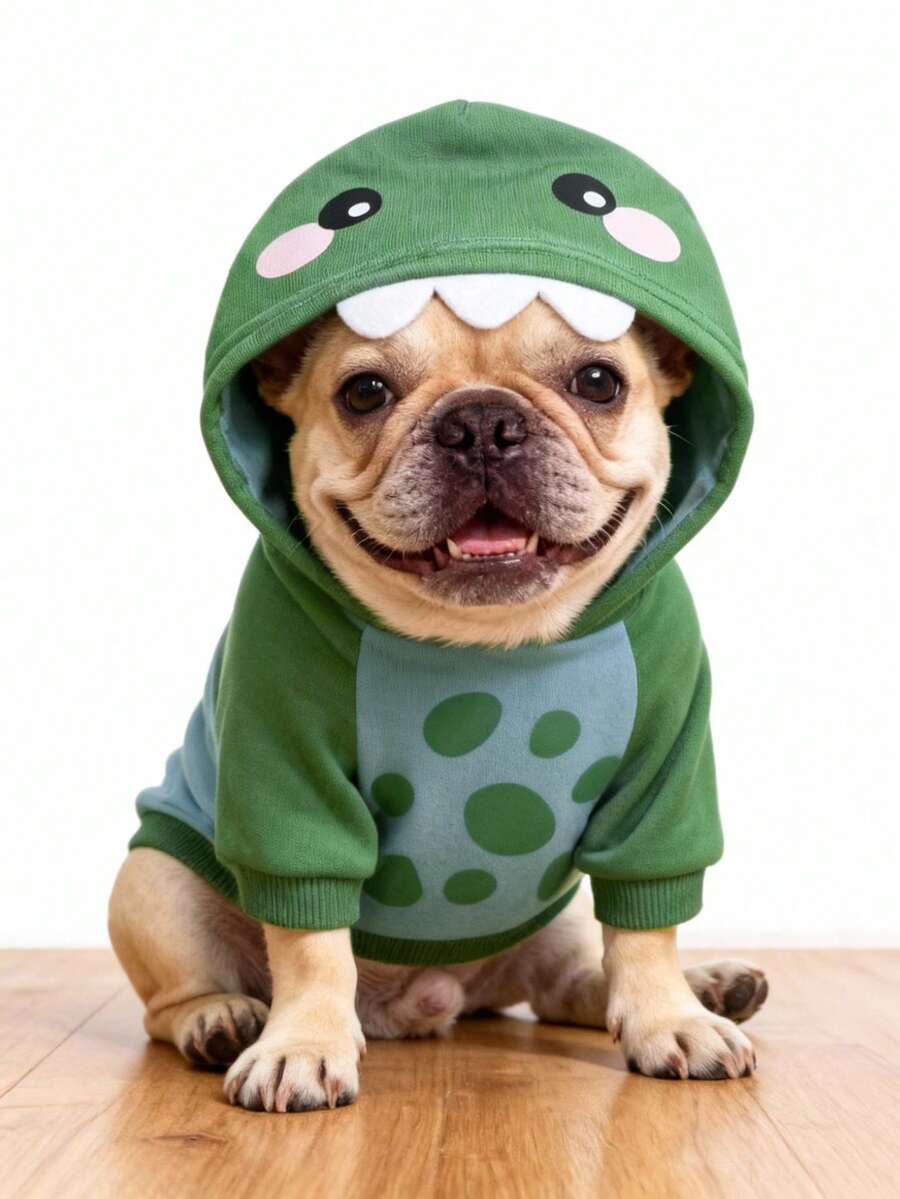 LUCKIE LABO 1件装动物恐龙连帽衫,时尚宠物服装,适合小型犬猫,室内外均可穿着。 - 綠色 - 查看 1