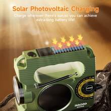 Emergency Hand Crank Radio, Weather Radio With Antenna, SOS Alarm And Reading Lamp, Flashlight, Weather Alert, Solar Powered, Ideal For Home, Gift, Survival Gear - Army Green - View 4