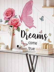 1pc Cute Fairy Butterfly, Butterfly With English Text, Romantic Pink Flower Butterfly, Blue Moon Rabbit Cartoon Wall Sticker, Suitable For Bedroom, Study, Living Room, Dining Room, PVC Self-Adhesive Removable Wall Decal - Multiple Styles - View 12