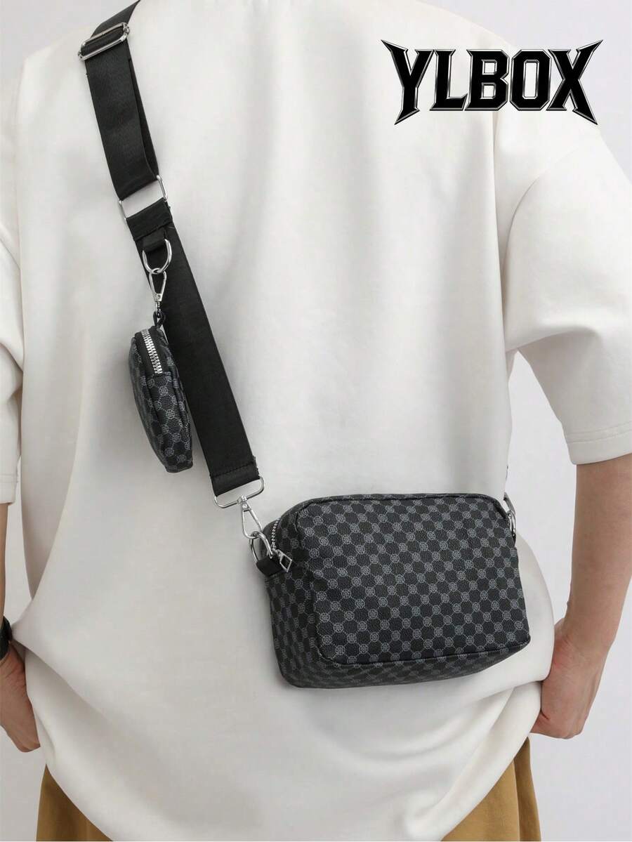 2pcs/Set Men Mini Crossbody Bag, Key Pouch, Retro Shoulder Bag, Camera Bag, Fashion Backpack, Perfect For Valentine's Day - Navy Blue - View 1