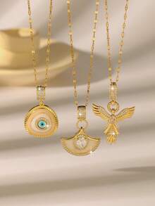 Mặt dây chuyền lấp lánh đính đá - "Quyến rũ ngay từ cái nhìn đầu tiên, tỏa sáng giữa những chiếc quạt, che chở bằng đôi cánh" - Mặt dây chuyền hình mắt quỷ/quạt thanh lịch/chim bay, mang đến sự lãng mạn và may mắn quanh cổ, thích hợp cho các cặp đôi, quà tặng ngày Valentine, đeo hàng ngày. - Vàng - Xem 1