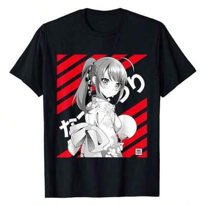 Herr-T-shirts 100 % bomull kortärmad casual-T-shirt Manga Yandere sommar kawaii japansk anime T-shirt grafisk T-shirt grafisk T-shirt herrskjortor roliga herr-T-shirt, svart sommar bomull casual kortärmad T-shirt för män lämplig att bära under julen herrmode tryck casual T-shirt casual sommar-T-shirt, bekväm utomhus casualkläder