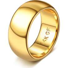 14K Gold Filled Ring For Women Men Thick Thin Pinky Thumb Ring Wedding Band Ring Non Tarnish Plain Domed Comfort Fit Size 6 To 10 - 金色 - 查看 24