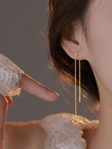 1 Pair Women's Elegant Minimalist Round Long Tassel Dangle Earrings, Suitable For Daily Commute And Party/Holiday - Yellow Gold - View 6