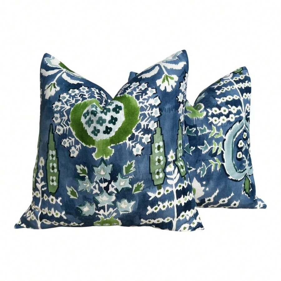 Boho Pillow Cover 18x18 Inch - Turquoise Blue & Green Bohemian Medallion Floral Paisley Case, Luxury Imitation Polyester Fiber Sofa Bed Accents Pillow For, Bedroom (No Insert) - 2pcs - 查看 1
