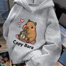 Casual Printed Sweatshirt For Pre-Teen Girls, Thermal Lining, Long Sleeves, Autumn/Winter School Clothing, Children's Blouse - 淺灰色 - 查看 1