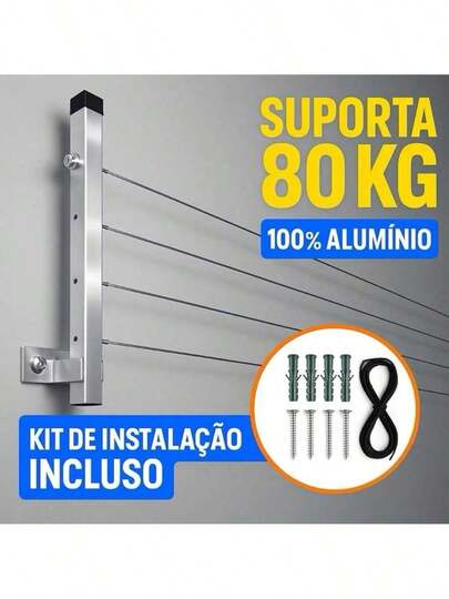Varal Alumínio Premium Reforçado Retrátil De Parede Para Roupas Suporta Até 80kg