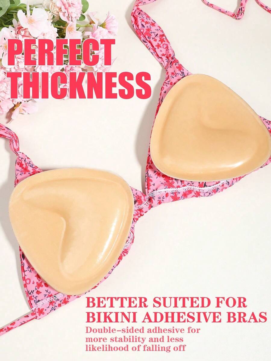 1双女士夏季三角V型隐形衬垫文胸，粘性塑形文胸，防止胸部外翻，提升小胸，隐形无痕文胸衬垫，适合海滩、度假、婚纱、正装、比基尼和泳装穿着。