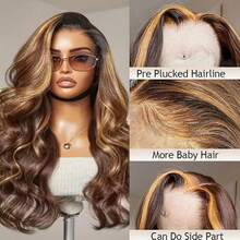 13x4 HD Lace Front Wig Human Blended Hair Body Wave 34 Inch - 200% High Density Pre-Plucked Glueless Frontal Wig For Women, Natural Look & Feel, No Glue Easy Install, Ready To Wear Daily & Special Occasion Versatile Styling Wig - SP4/27 - View 4