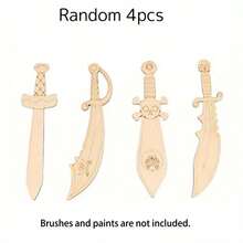 4/8pcs DIY Unfinished Wooden Pirate Sword Craft Kit, Blank Wooden Pirate Design For Painting And Decorating – Perfect For Parties, Birthdays, Carnivals, And Festive Gifts - Multicolor - View 12