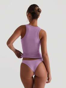 XLLAIS Women's Sexy Light Blue V-Neck Elastic Sports Fitness Basic Camisole Tank Top - Light Purple - View 2