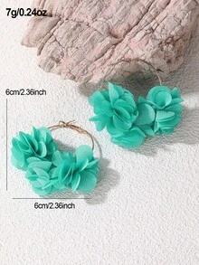 NAIZHU 1 Pair Elegant Circular Floral Design Earrings, Fashion Party Accessory - Cadet Blue - View 4