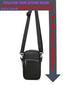 男士新款运动单肩包，休闲多功能轻便通勤背包，带手机袋，格子图案背包，情人节礼物 - 黑色 - 查看 2