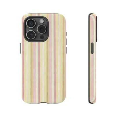Soft Striped Phone Case, Retro Aesthetic Yellow & Pink Minimalist Style, Compatible With IPhone 17 16 15 14 13 12 11 Pro Max