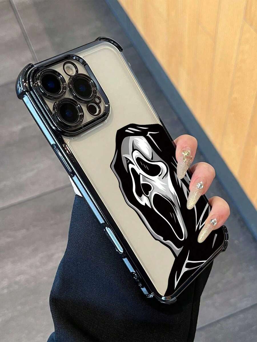 1pc Electroplated Devil/Halloween Skull Shockproof TPU Protective Case Compatible With IPhone 17 Pro Max/Air 16 Pro Max/16 Pro/16/15 Pro/15/13 Pro Max/12 Pro Max/15 Pro Max/14 Pro Max/13/12/11 And Galaxy S25 Ultra/Galaxy S24 Ultra/Galaxy S23/Galaxy S22/Galaxy S21 - 黑色 - 查看 1