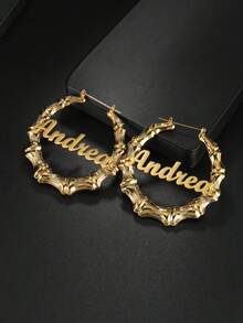 1 Pair Of 7cm Large Hoop Earrings, Customized Name, Text, Personalized Earrings, 18k Gold Fashion Jewelry Stainless Steel, Nameplate Bamboo Earrings - Gold Name Circle - Large Circle Earrings Thanksgiving Christmas - 2.76 Inch - View 8