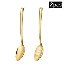 2件/6件套不锈钢厨房用具套装 - 包括漏勺、漏斗、平铲、撇油勺、汤勺、漏勺 - 非常适合家庭烹饪、节日聚会和餐厅使用（金色/银色） - - - 查看 16