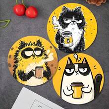 1 Set/6 Pieces Abstract Cat-Themed Wooden Coasters - Wooden Drink Coasters For Coffee Tables, Elegant Protective Pads, Cozy Home Gift, Wooden Coasters - Wooden Board-circle Coaster - View 5