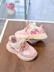 1 đôi giày thể thao đế bằng unisex, chống mài mòn, chống trơn trượt, giày casual thời trang đa năng cho trẻ em, thích hợp cho mùa xuân, hè, thu, đông. - Hồng - Xem 6