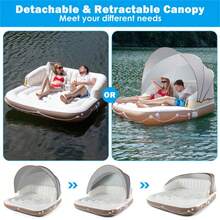 2-Person Inflatable Pool Floating Lounge, Swimming Raft With Sunshade Umbrella, Outdoor Water Lounger - C - Xem 7