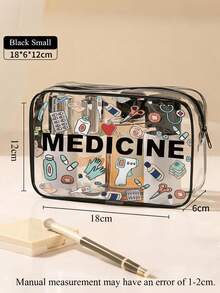 Nouveau sac de rangement médical transparent - Sac de toilette transparent, accessoire de voyage essentiel, sac de toilette transparent portable à fermeture éclair en PVC, sac de rangement imperméable, sac de rangement transparent, sac de rangement pour câbles et interfaces USB, peut ranger des médicaments, fournitures médicales, etc. Sac à médicaments, boîte à pilules, étui à pilules, contenants à pilules, sac d'hôpital, trousse de premiers soins, organisateur de médicaments, sac de rangement pour médicaments, indispensables de voyage pour les vacances - Noir - Voir 3