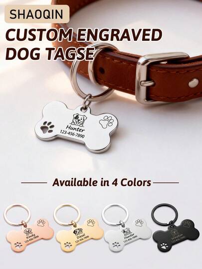 Custom Pet ID Tag Pendant, Laser Engraved Fade-Resistant, Personalized Breed Portrait, Name & Phone Number, Anti-Lost Bone Shaped Design, Multiple Breeds & Patterns, Collar Accessory For Dogs & Puppies,Anti-Lost Collar Accessory, Perfect Father's Day Gift For Pet Lovers, Fits Dog & Cats