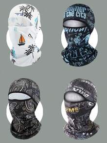 Men's Graffiti Warm Face Mask - Breathable, Sweat-Absorbent, UV Protection, Integrated Neck Guard Design, Comfortable For Outdoor Cycling, Hiking - Multicolor - View 1