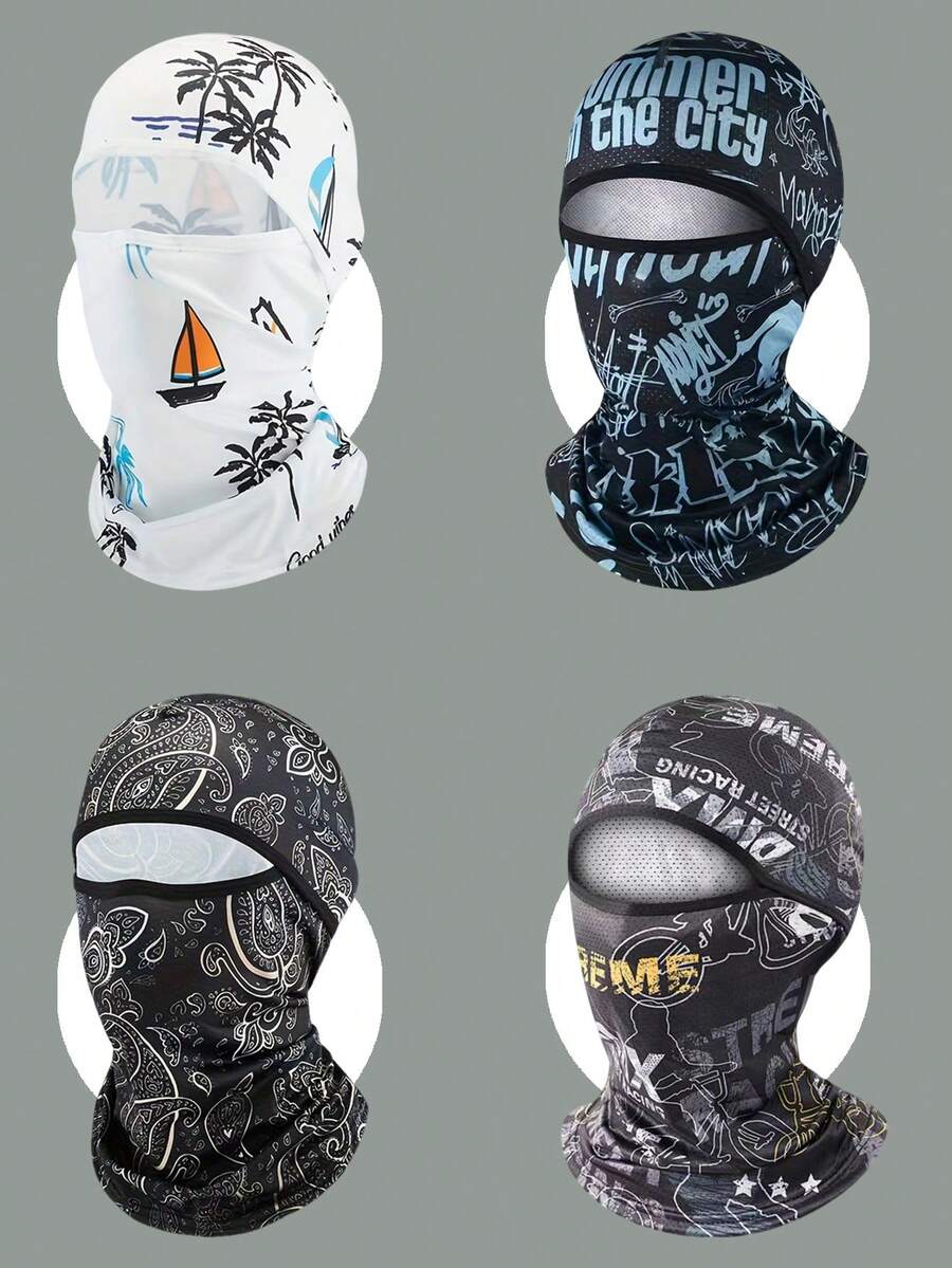 Men's Graffiti Warm Face Mask - Breathable, Sweat-Absorbent, UV Protection, Integrated Neck Guard Design, Comfortable For Outdoor Cycling, Hiking - Multicolor - View 1