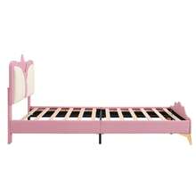 Upholstered Bed, Single Bed, Children's Bed, Crown-Shaped Headboard, Shock-Absorbing Soft Foam Headboard And Edge, Playful Colors, PU + Iron + Foam, Pink + White, 90 X 200 Cm - Pink - View 9