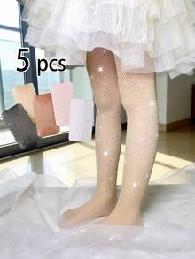 5双装女童镂空水钻渔网袜，薄款，春夏款 - 彩色 - 查看 2