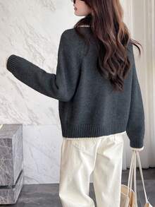 Áo khoác cardigan nữ đơn giản, đa năng, cổ bẻ, có khóa kéo, thích hợp cho mùa Thu/Đông. - Màu xám đen - Xem 2