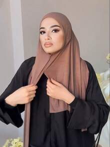 1pc Ready To Wear Breathable Non-Slip Convenient Muslim Hijab Scarf, Instant Hijab - Dark Khaki - View 9