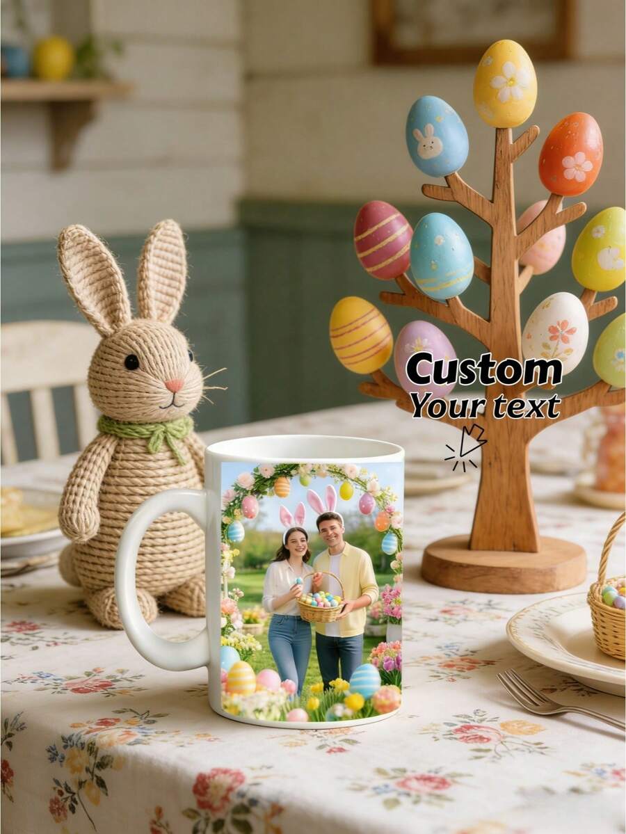 1pc Custom Photo Easter Mug – Personalized Easter Theme Coffee Cup, Cute Spring Holiday Design, Unique Easter Gift, Daily Use Mug & Warm Memory Keepsake - Multicolor - View 1