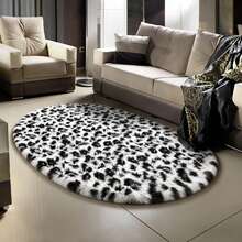 1 Peça Tapete Decorativo Oval de Pelúcia Sintética com Estampa de Onça, Tapete Decorativo, Decoração de Quarto, Tapete Pequeno, Carpete, Decoração Doméstica, Tapete de Sala de Estar, Tapete Pequeno de Sala de Estar, Tapete de Quarto, Decoração Doméstica de Sala de Estar, Tapete para Área Externa, Tapete Lavável - Multicolorido - Visão 2