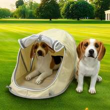可折叠便携宠物帐篷，适合户外犬猫露营，室内外透气宠物帐篷，适合金毛、泰迪、贵宾犬等中小型犬种，户外宠物床，四季宠物旅行必备品 - 杏色 - 查看 3