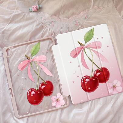 Cute Cartoon Bowknot Flower Cherry Blossom Double-Sided Acrylic Transparent Crystal Back Cover, Shock-Resistant And Durable, Suitable For 7th, 8th (10.2 Inch) And 10th Generation IPad. It Has A Built-In Pen Slot, Supports Sleep/Wake Function, And Can Be Folded Into Multiple Stand Forms. An Ideal Gift For Holidays.