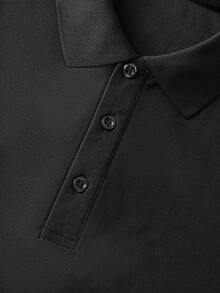 夏季新款男士 Polo 衫，优质翻领短袖，胸前 Polo 标志，商务休闲 T 恤 - 黑色 - 查看 4