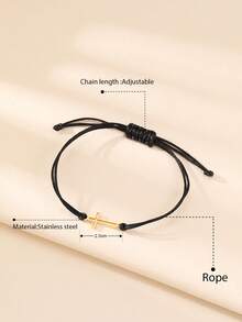 Simple Fashion Stainless Steel Hollow Cross Ladies Couple Gift Hand Rope Holiday Party With Daily Clothing Party Accessories. - Bracelet - View 4