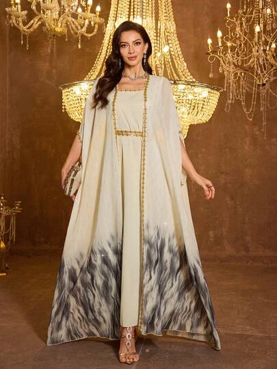 Đầm dạ hội thanh lịch bằng chiffon cổ vuông đính sequin phối nhiều mảnh dành cho nữ của SUPGIR.