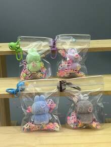 1pc Limited Edition KEYCEO Bunny Doll Series PVC Teenage Puppet Hand Doll, Exquisite Sakura-Shaped Keychain And Transparent Protective Bag With Glitter Design, Portable, Suitable As New Year, Valentine's Day, Back To School, Thanksgiving, Christmas Limited Edition Gift, Party Favor, Home Decor, Bag Charm - Multicolor - View 6