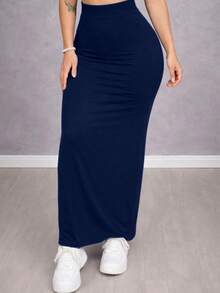 Long Midi Skirt, High Waist, Tube Style, Foreign Blogger Fashion - 藏蓝色 - 查看 2