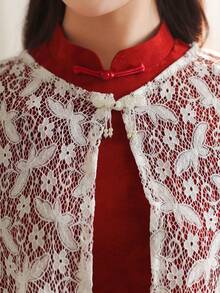 1pc Lace Hollow-Out Tassel Bridal Shawl, New Chinese Style Lightweight Bolero For Spring/Summer, White - White - View 8