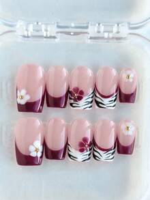 10 miếng dán móng tay họa tiết da báo Pháp, đa năng, dễ thương, làm thủ công, có thể tháo rời, dụng cụ làm móng. - Màu tím - Xem 2