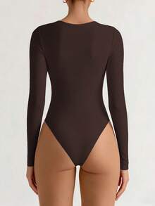Áo liền thân tay dài ôm sát, cổ khoét sâu, kiểu dáng cơ bản dành cho nữ, thích hợp cho mùa xuân. - màu nâu - Xem 11