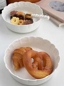 1Pc Minimalist Creative White Ceramic Bowl -6-Inch Pure White Lace Bowl For Oatmeal, Salad, Pasta, Dessert - Multicolor - View 12