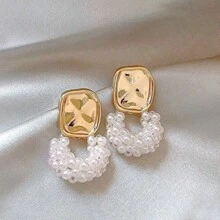 Pendientes con borlas, flores de concha falsa, diseño único, elegante, nueva moda con vibra de lujo, pendientes versátiles para mujeres - Blanco - Ver 10