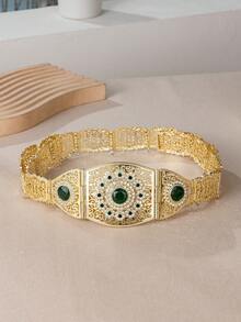 1pc Middle Eastern Style Long Dress Waist Belt, Square Hollow Carved Gold-Plated Adjustable Length, Arabic Bride Wedding Kaftan Waistband - One Size - View 17